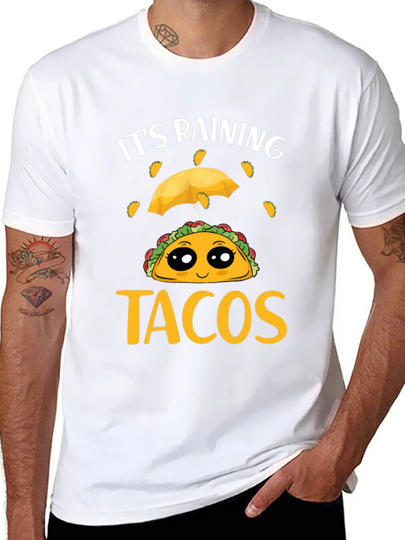 Its Raining Tacos Black T-Shirt Funny Foodie Tee