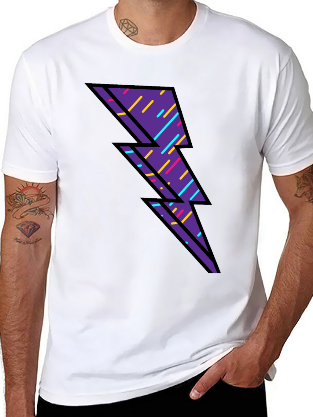 Retro Lightning Bolt Graphic T-Shirt - Black
