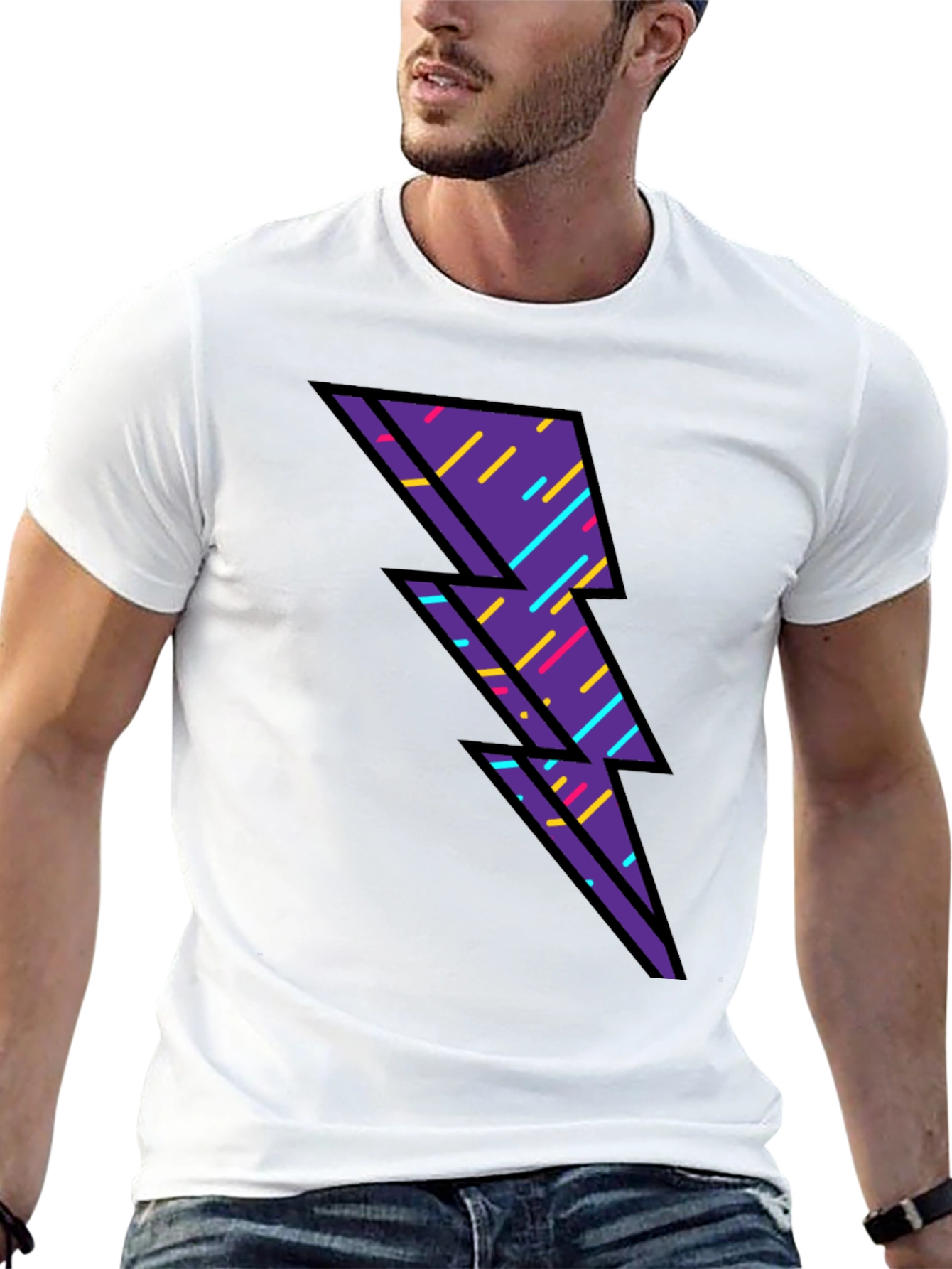 Retro Lightning Bolt Graphic T-Shirt - Black