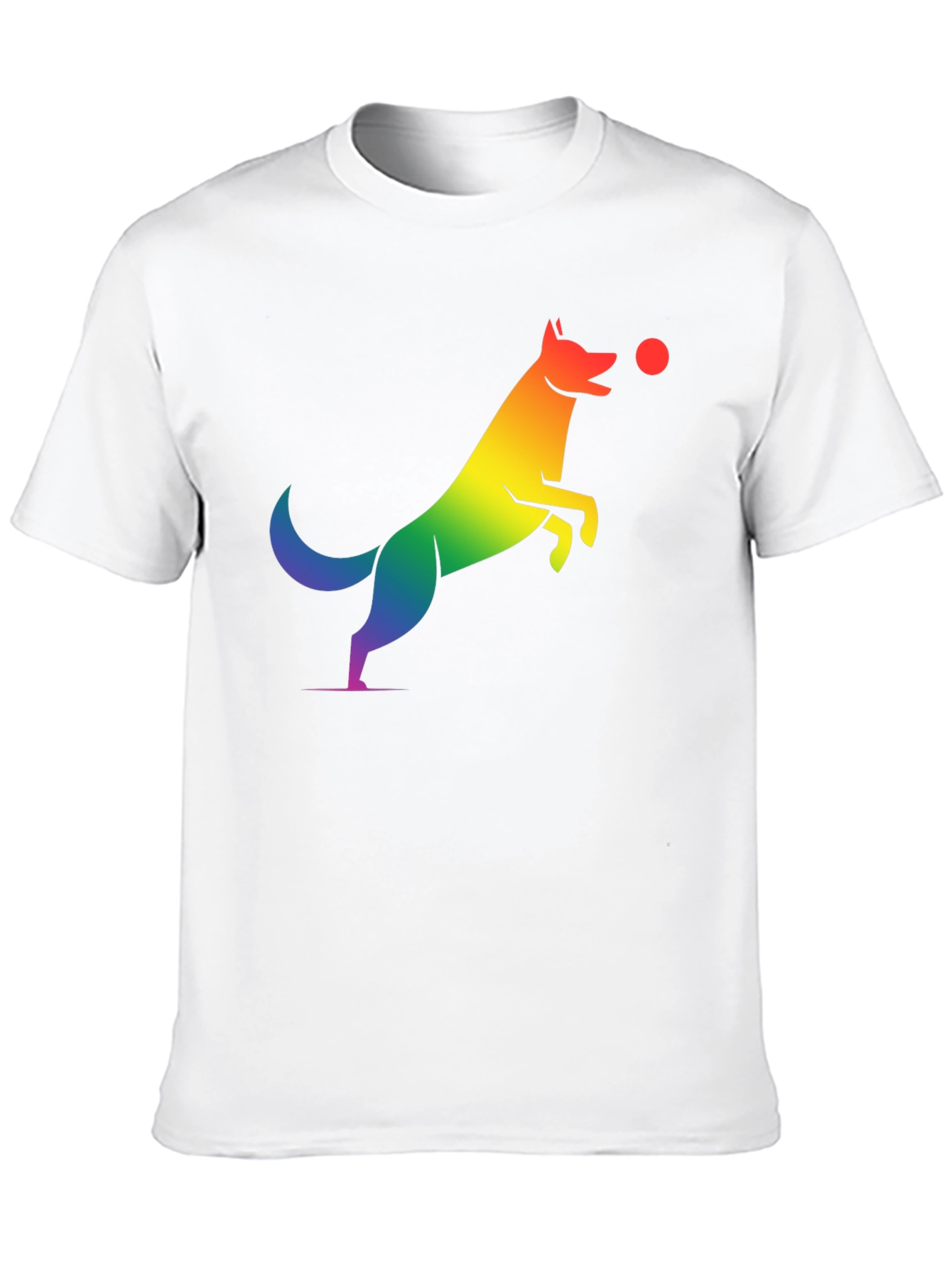 Rainbow Dog Catching Ball Graphic T-Shirt