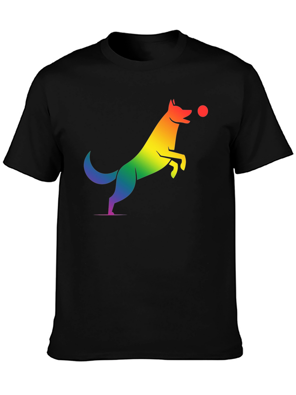 Rainbow Dog Catching Ball Graphic T-Shirt