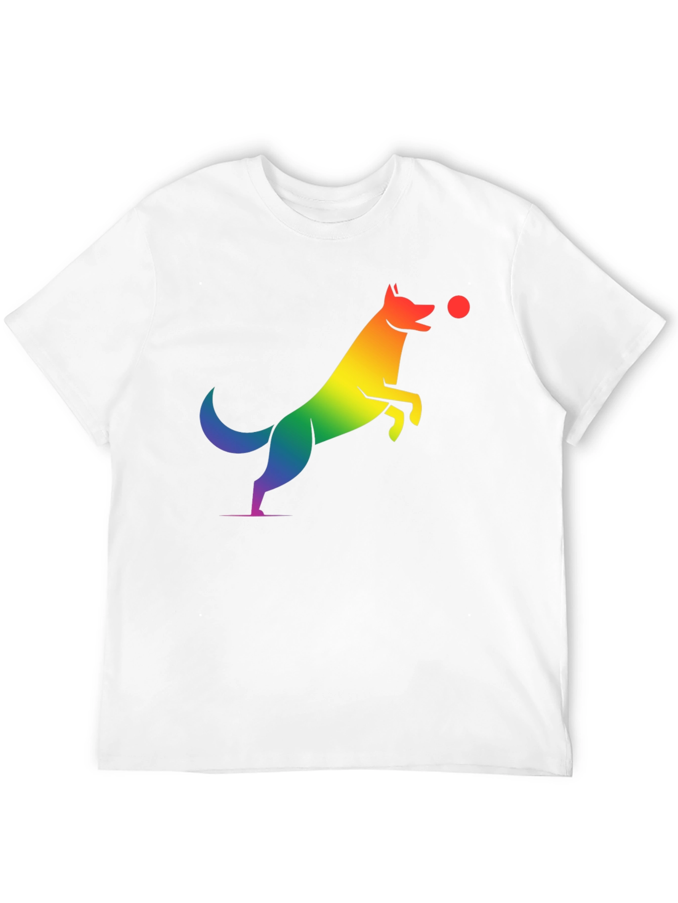 Rainbow Dog Catching Ball Graphic T-Shirt
