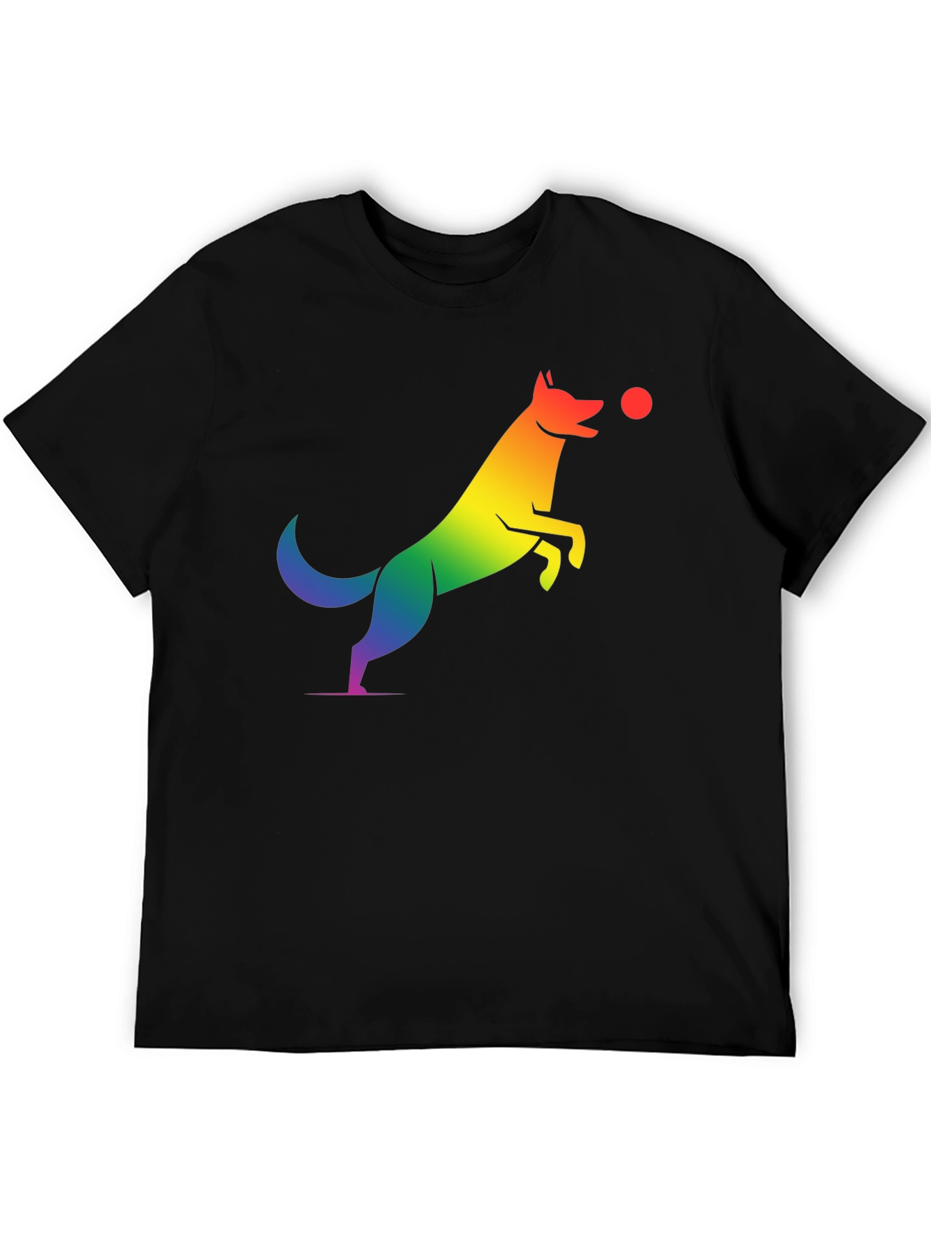 Rainbow Dog Catching Ball Graphic T-Shirt