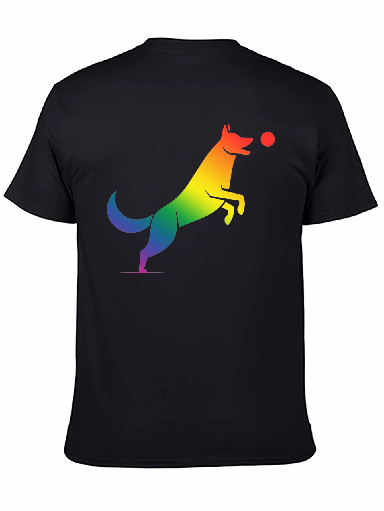 Rainbow Dog Catching Ball Graphic T-Shirt