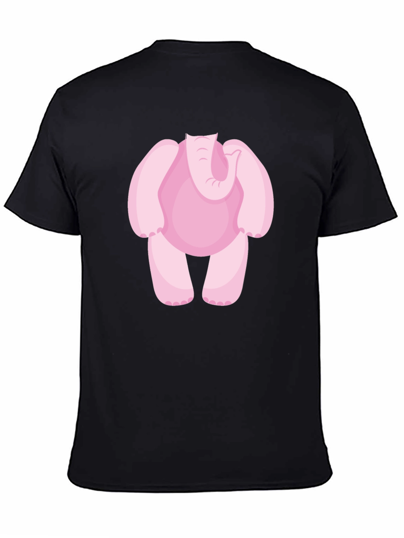 Pink Elephant Cartoon Black T-Shirt