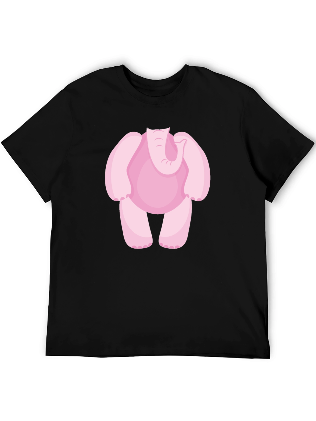 Pink Elephant Cartoon Black T-Shirt