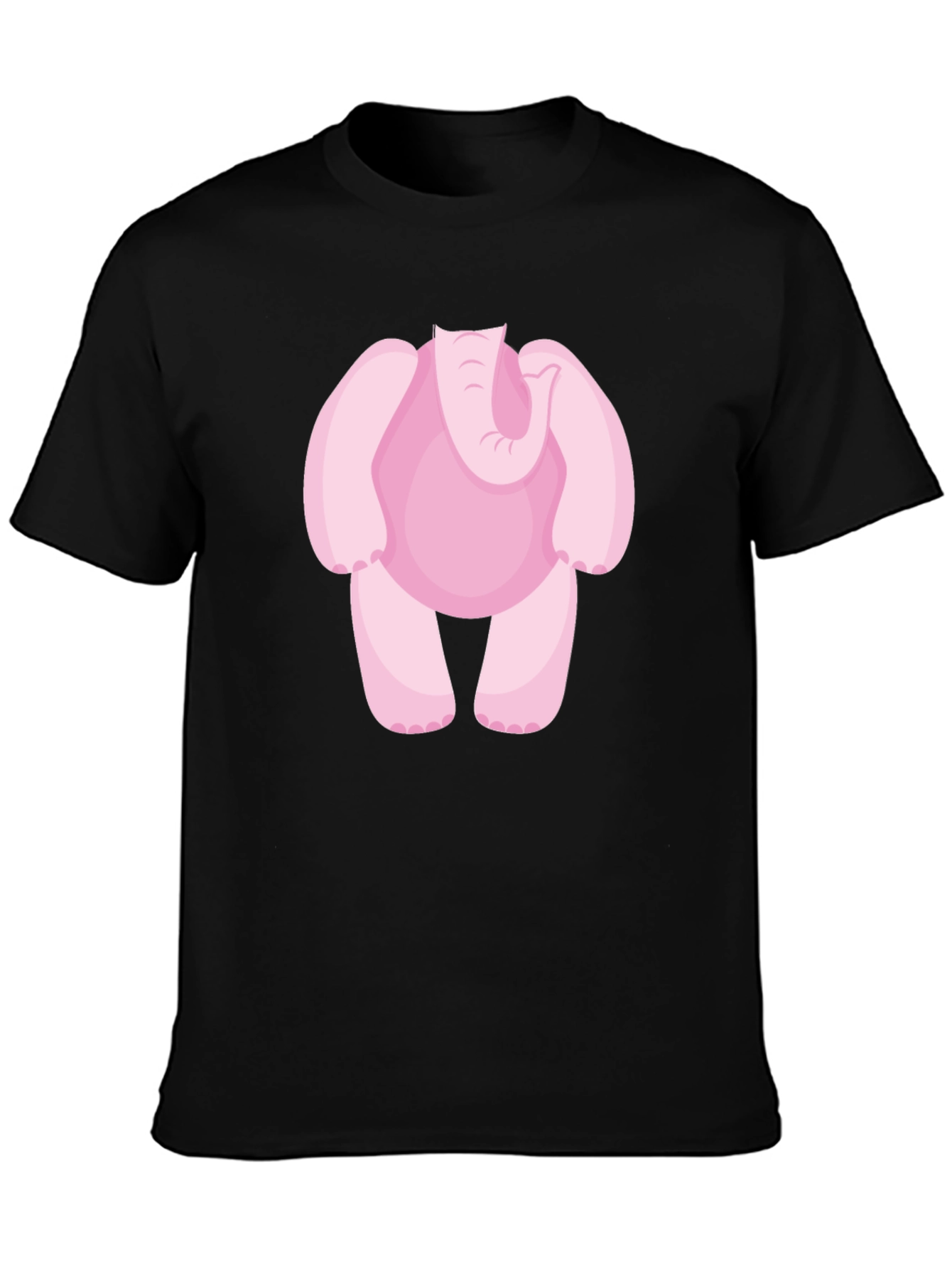 Pink Elephant Cartoon Black T-Shirt
