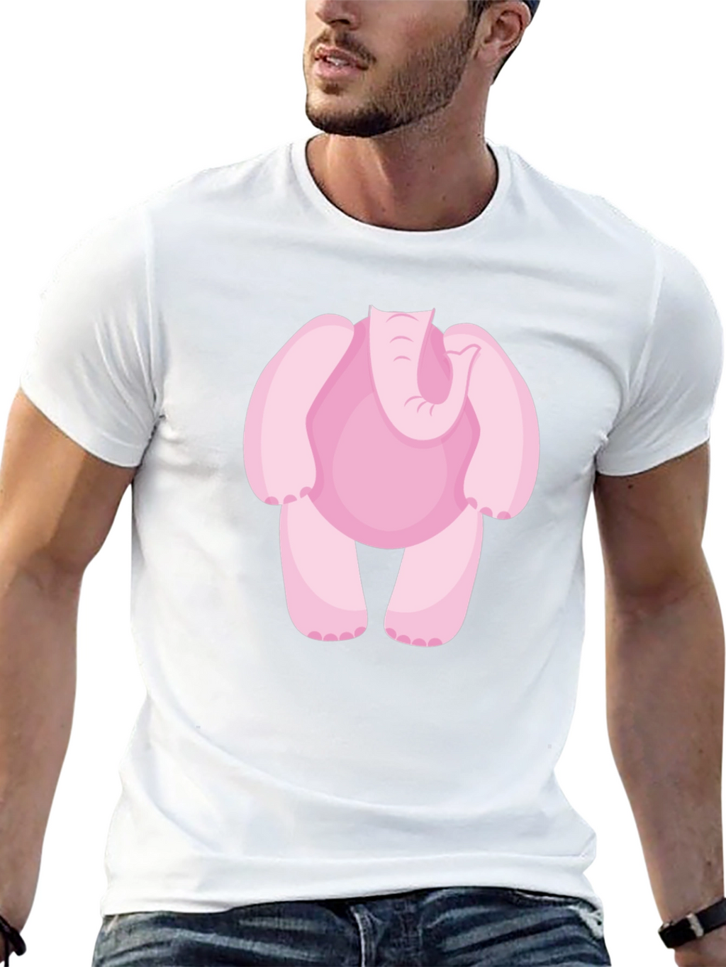 Pink Elephant Cartoon Black T-Shirt