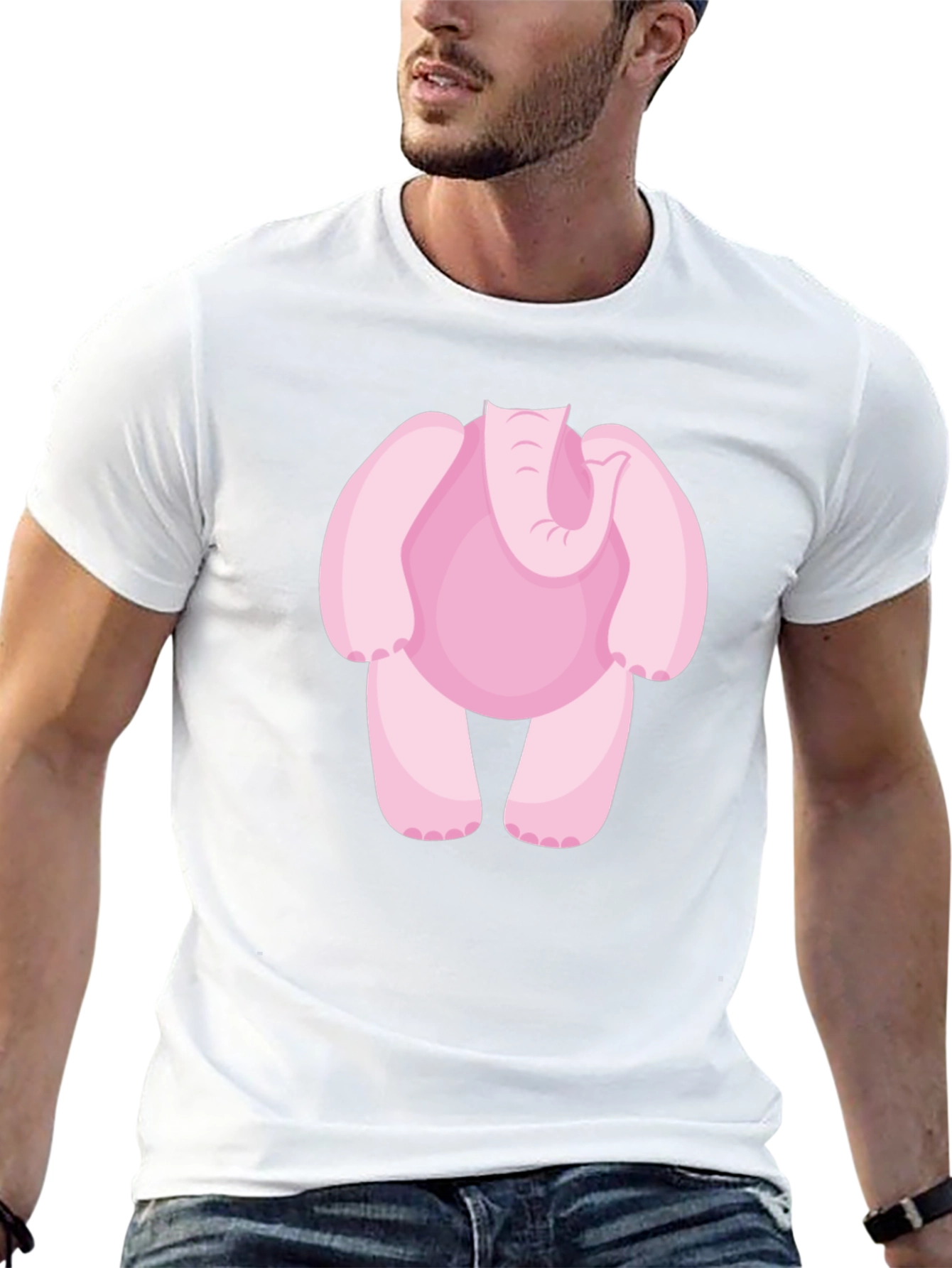 Pink Elephant Cartoon Black T-Shirt