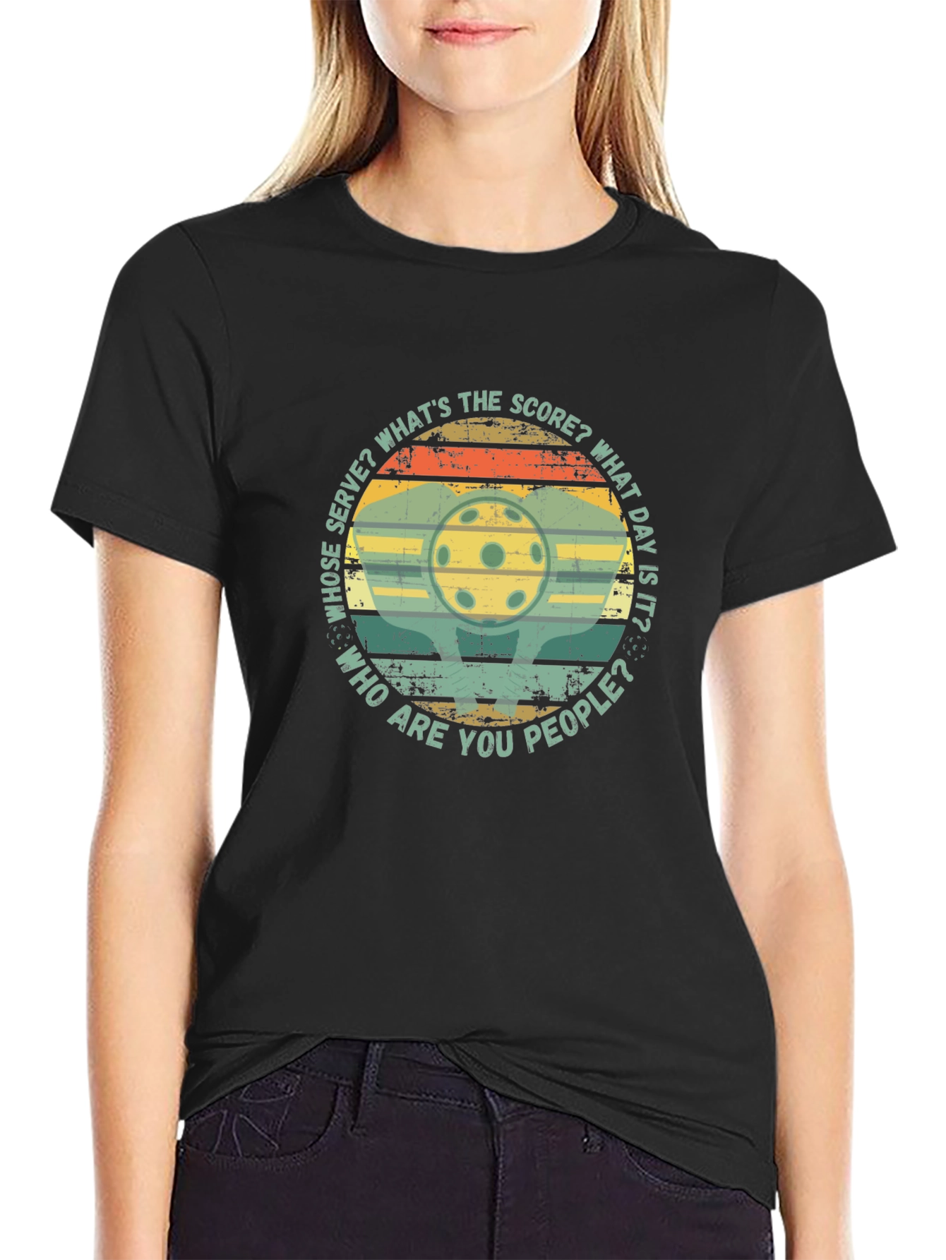 Pickleball Retro T-Shirt: Whose Serve? Whats The Score?