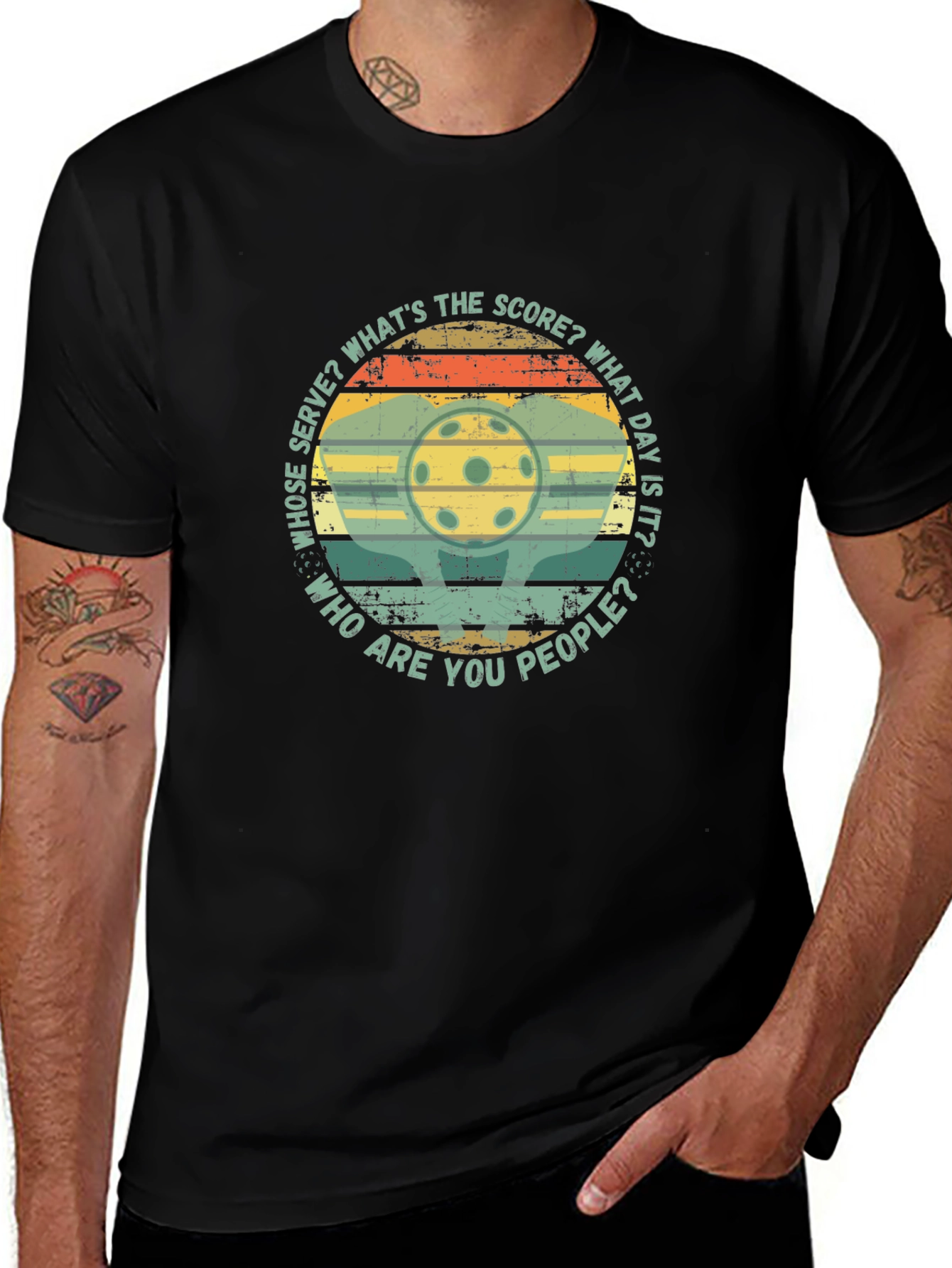 Pickleball Retro T-Shirt: Whose Serve? Whats The Score?