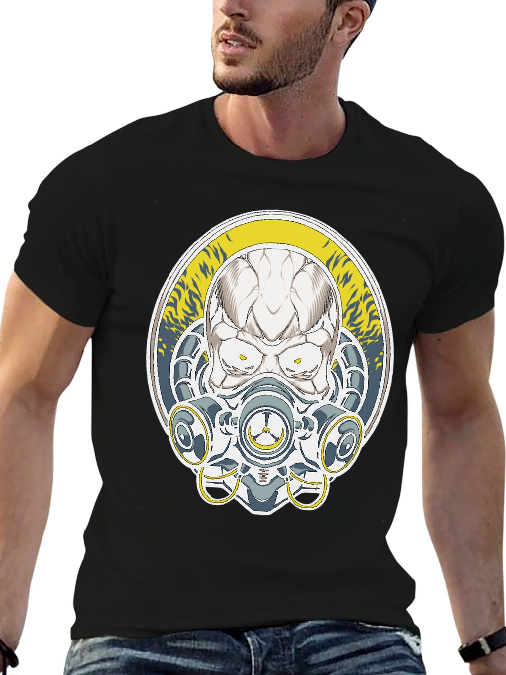 Skull Mask Graphic Tee - Black Cotton T-Shirt