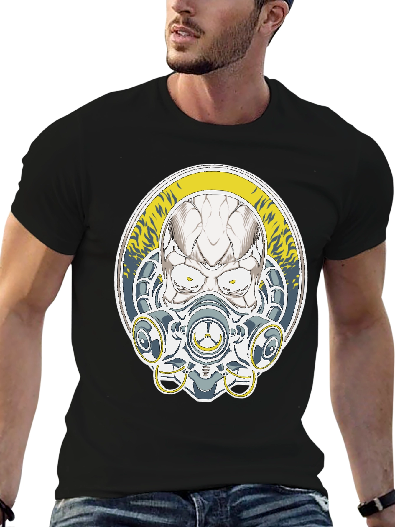 Skull Mask Graphic Tee - Black Cotton T-Shirt