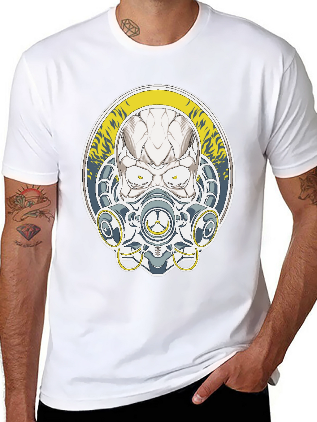 Skull Mask Graphic Tee - Black Cotton T-Shirt