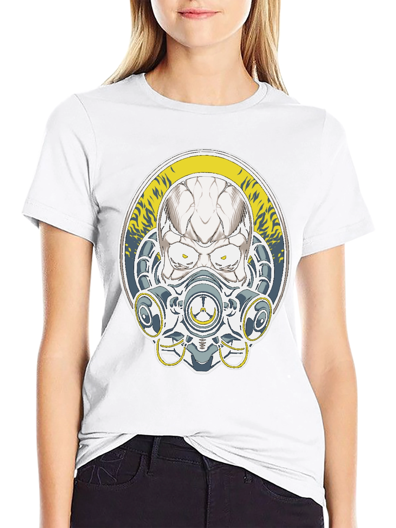 Skull Mask Graphic Tee - Black Cotton T-Shirt