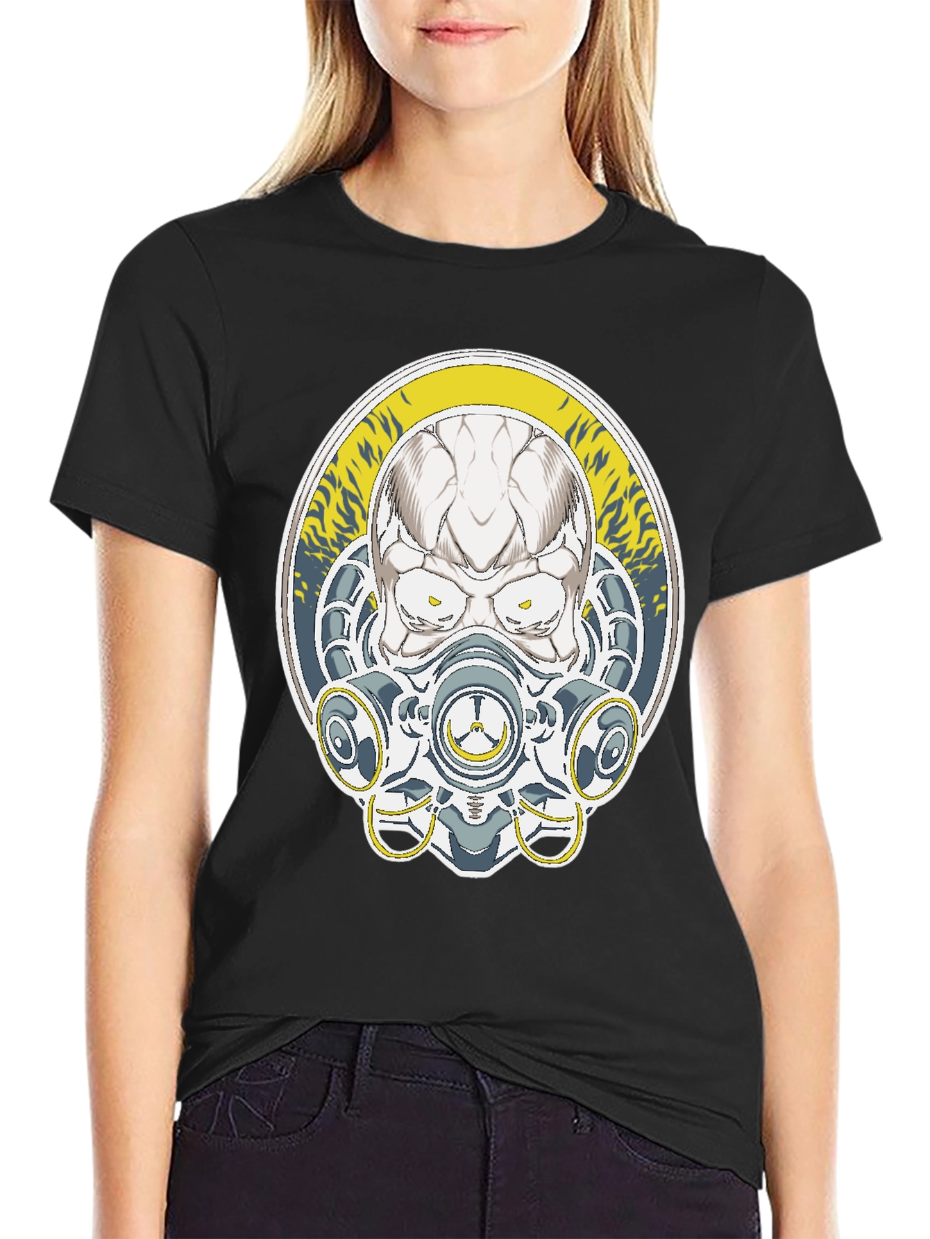 Skull Mask Graphic Tee - Black Cotton T-Shirt