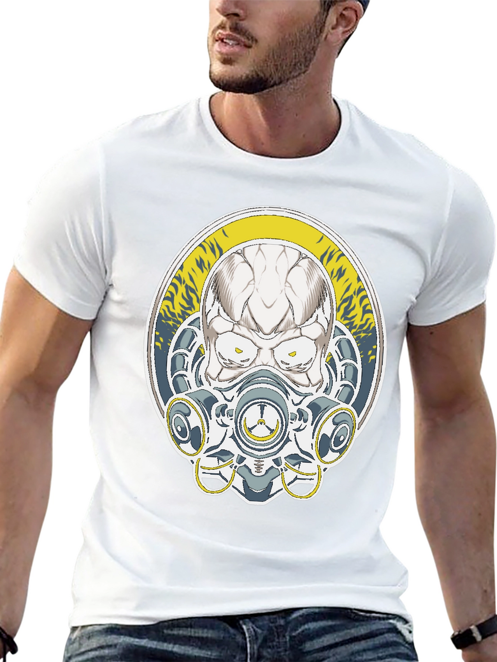 Skull Mask Graphic Tee - Black Cotton T-Shirt