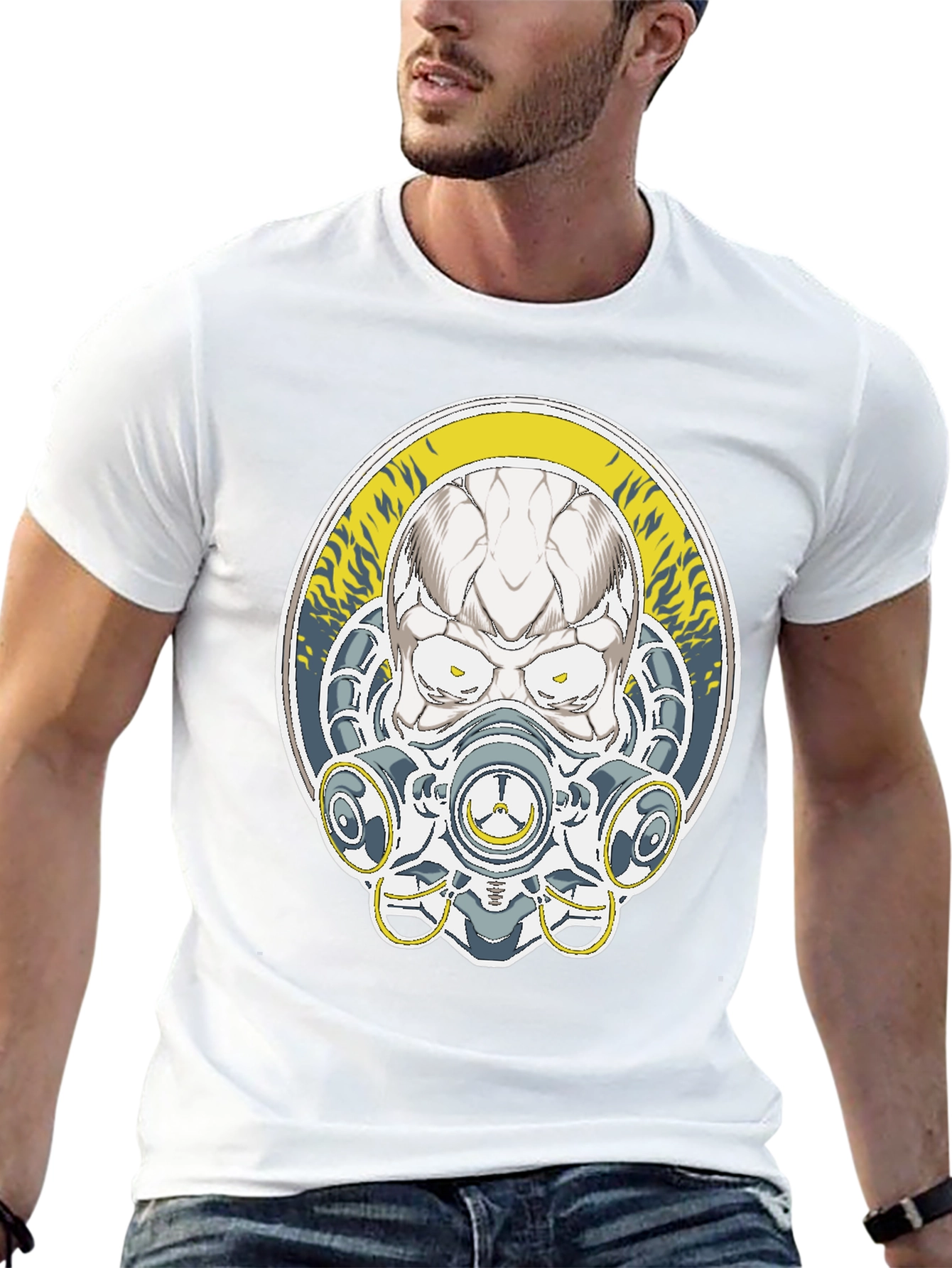 Skull Mask Graphic Tee - Black Cotton T-Shirt