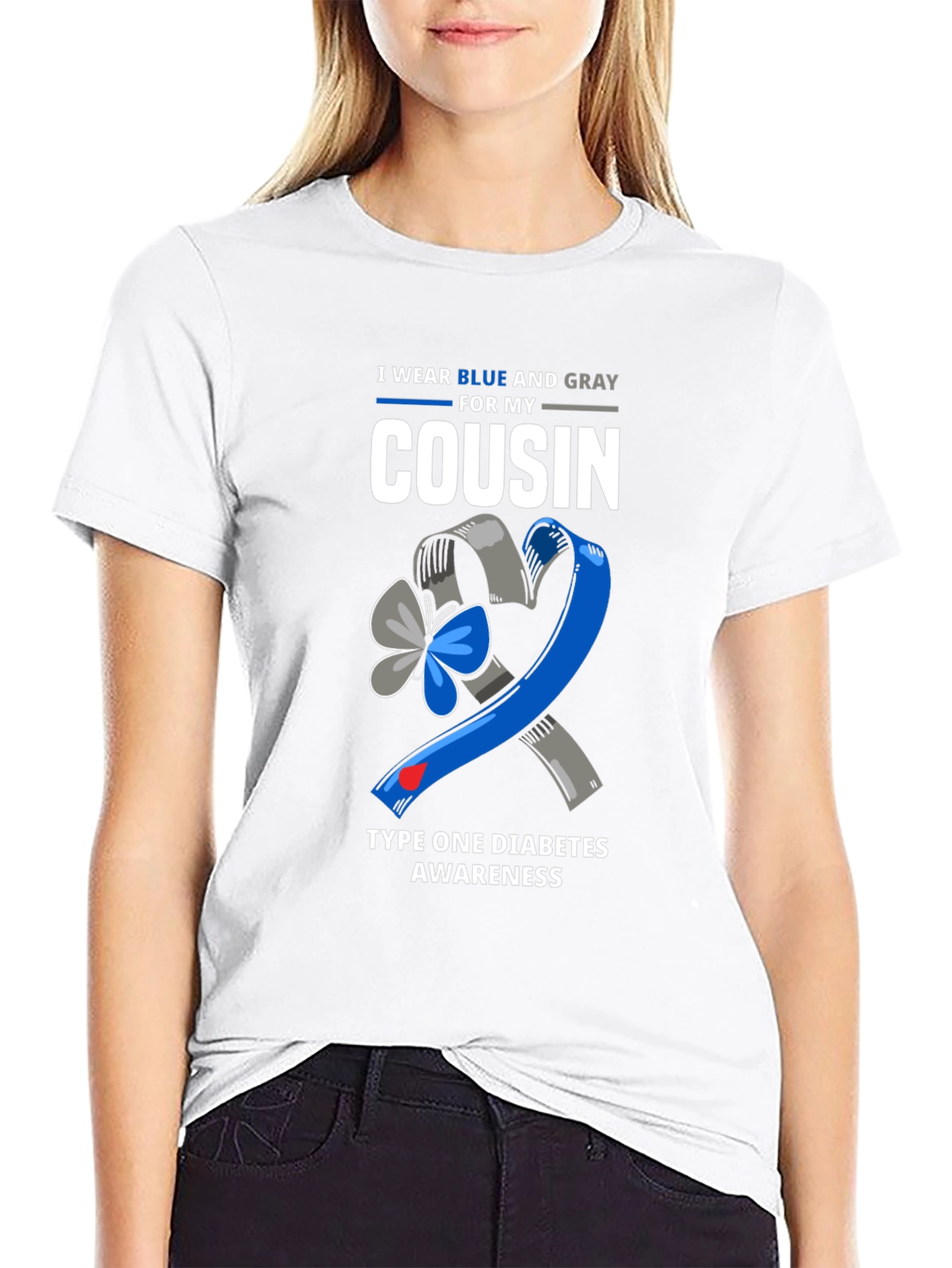 Blue & Gray Type 1 Diabetes Awareness Cousin T-Shirt