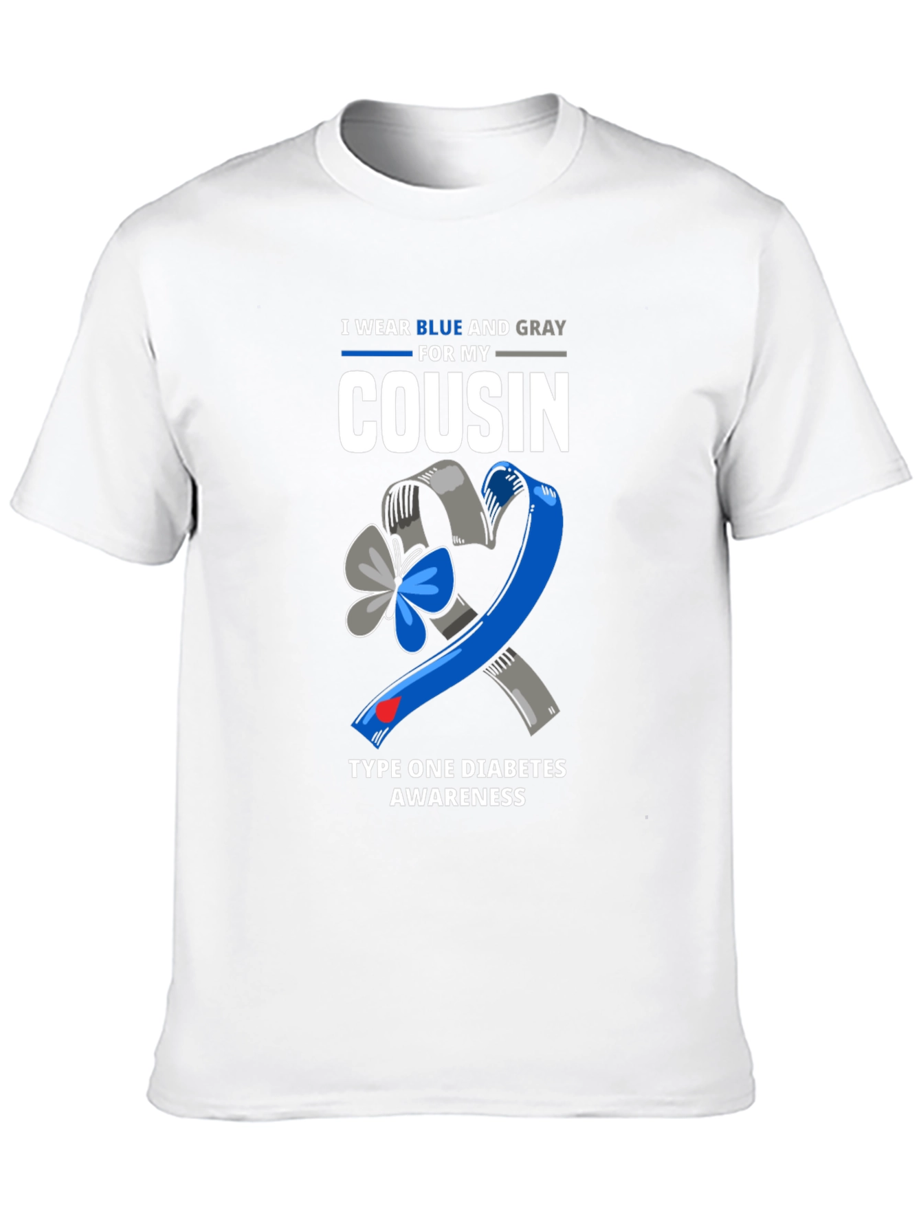 Blue & Gray Type 1 Diabetes Awareness Cousin T-Shirt