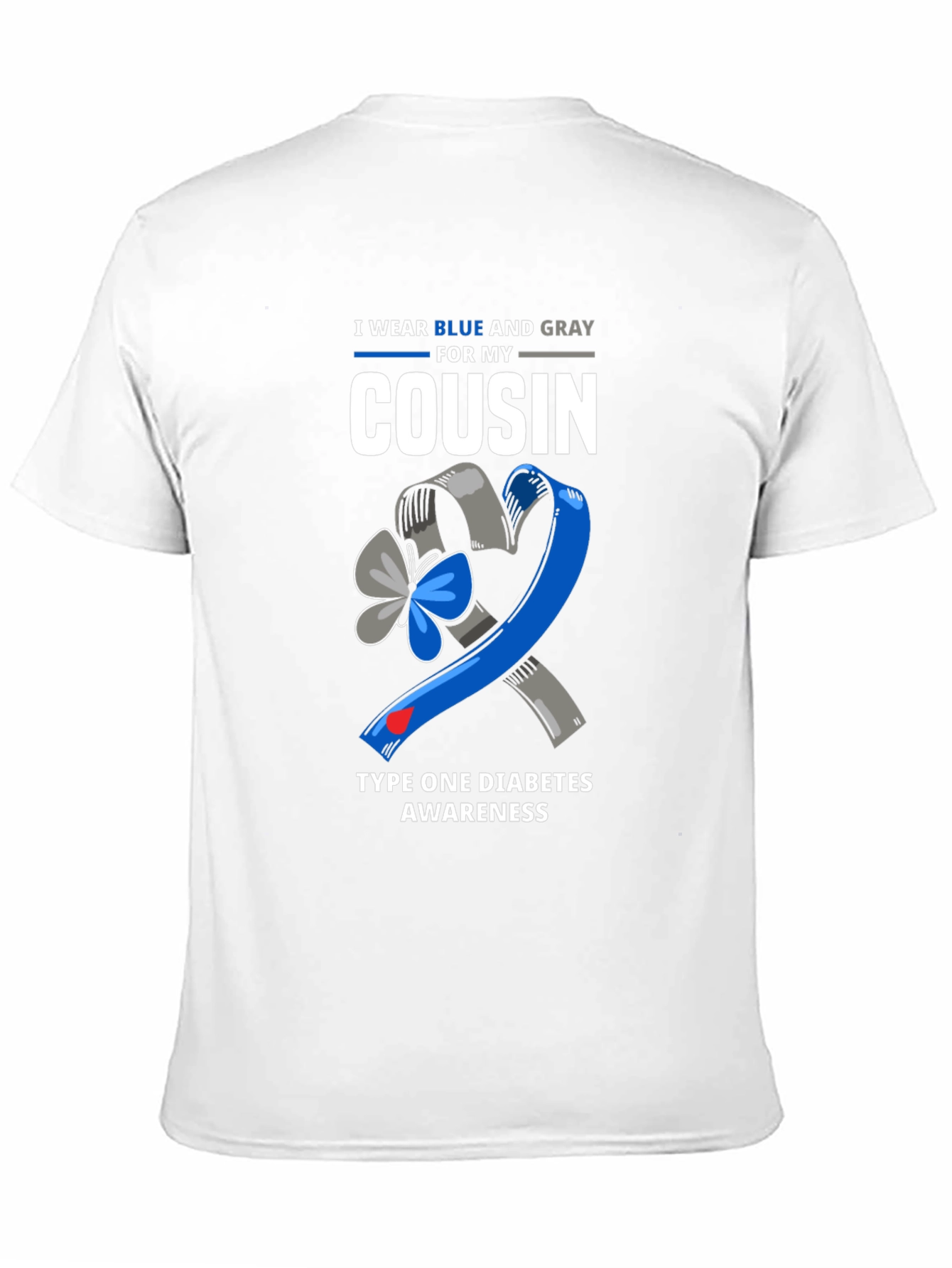 Blue & Gray Type 1 Diabetes Awareness Cousin T-Shirt
