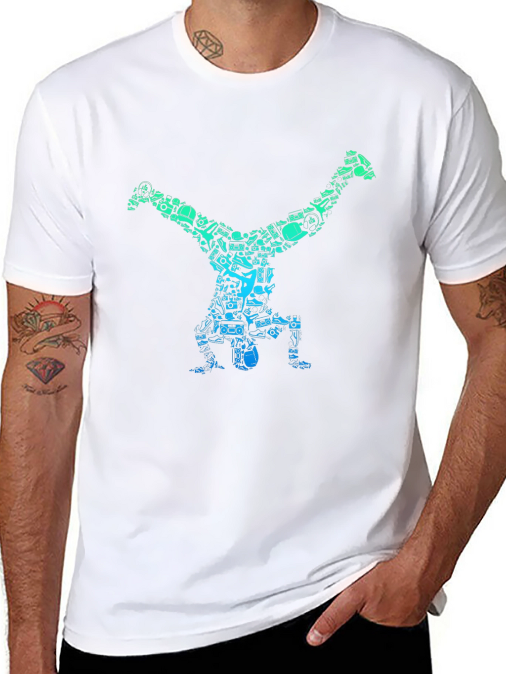 Cool Handstand Art Graphic Black T-Shirt