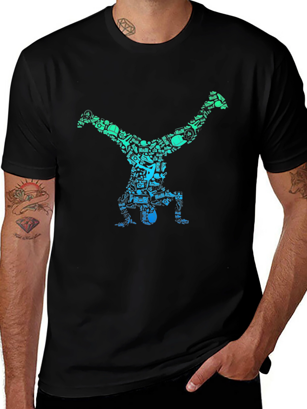 Cool Handstand Art Graphic Black T-Shirt