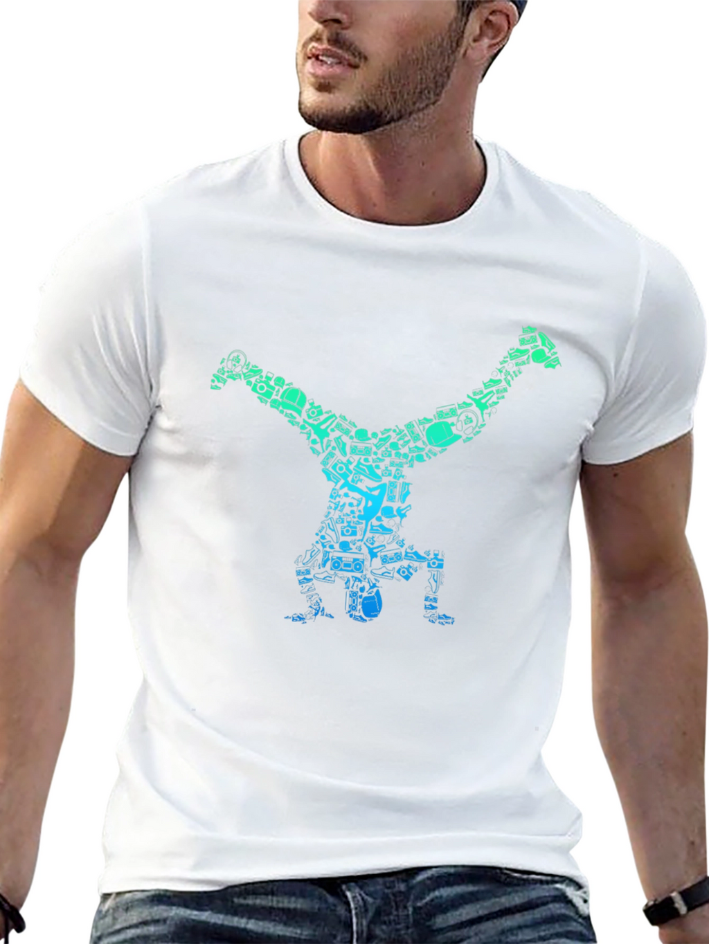 Cool Handstand Art Graphic Black T-Shirt