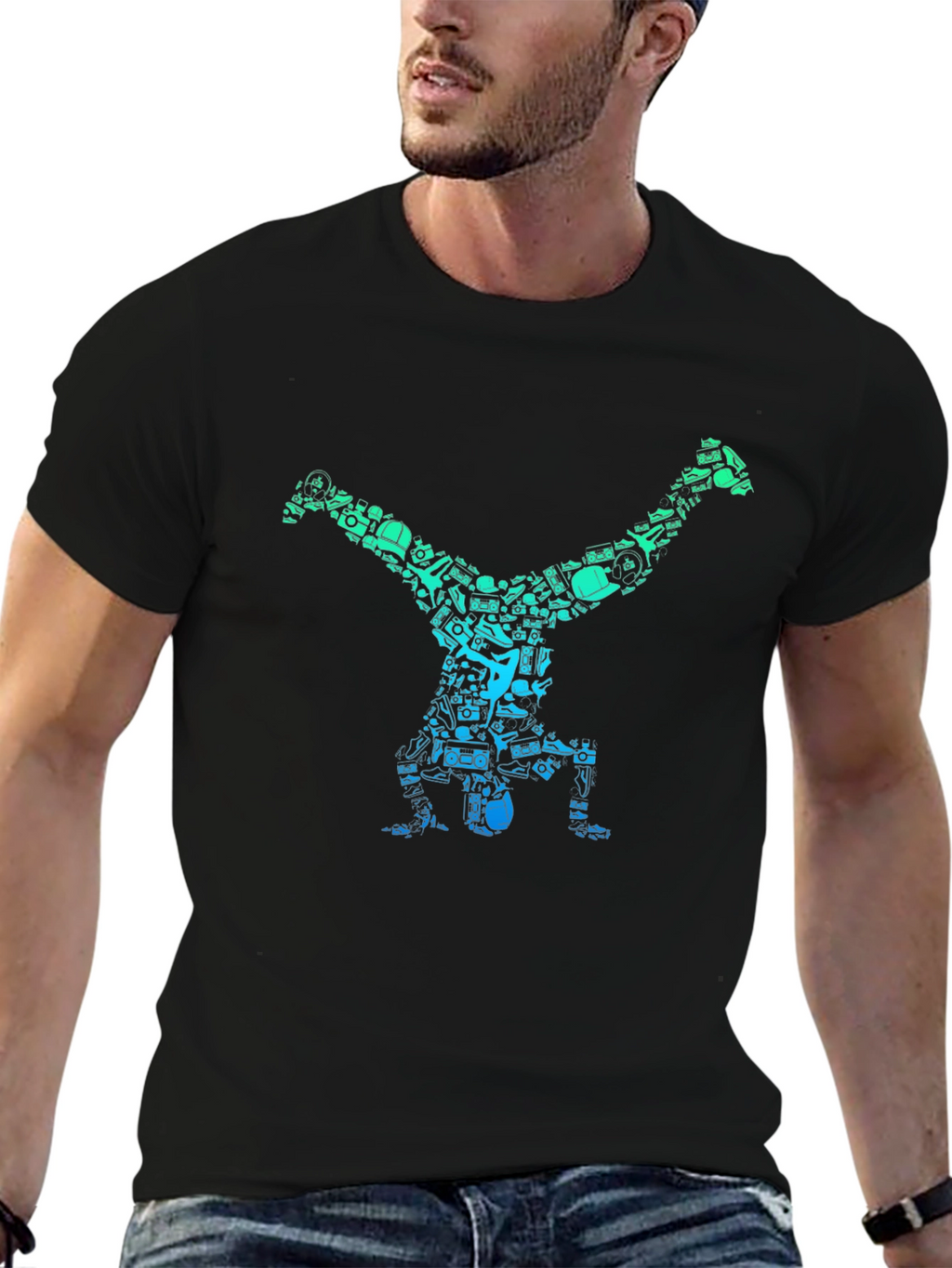 Cool Handstand Art Graphic Black T-Shirt