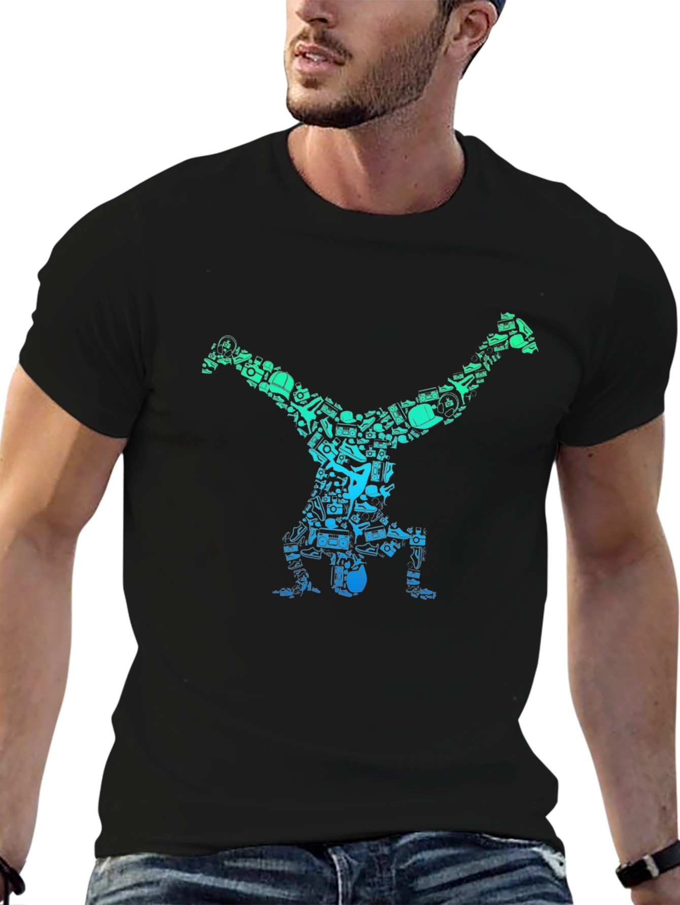 Cool Handstand Art Graphic Black T-Shirt