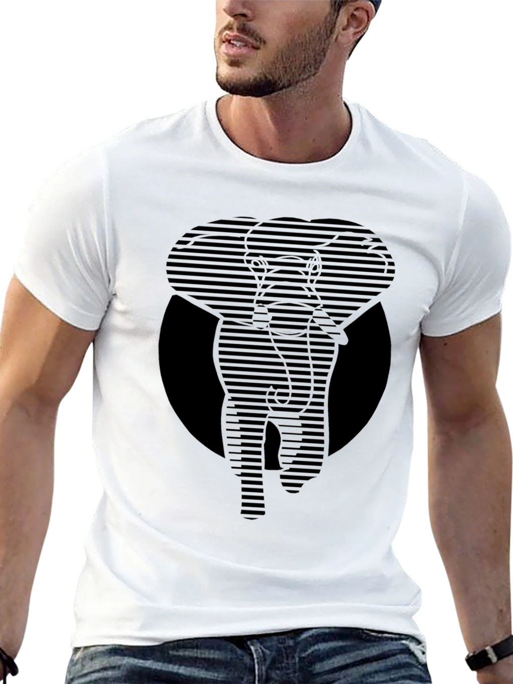 Striped Elephant Graphic Tee - Modern Animal Print Shirt