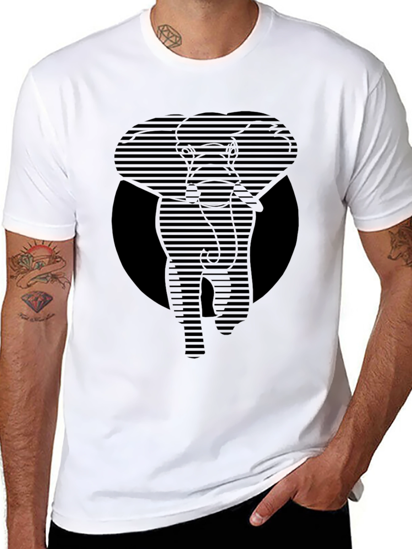 Striped Elephant Graphic Tee - Modern Animal Print Shirt