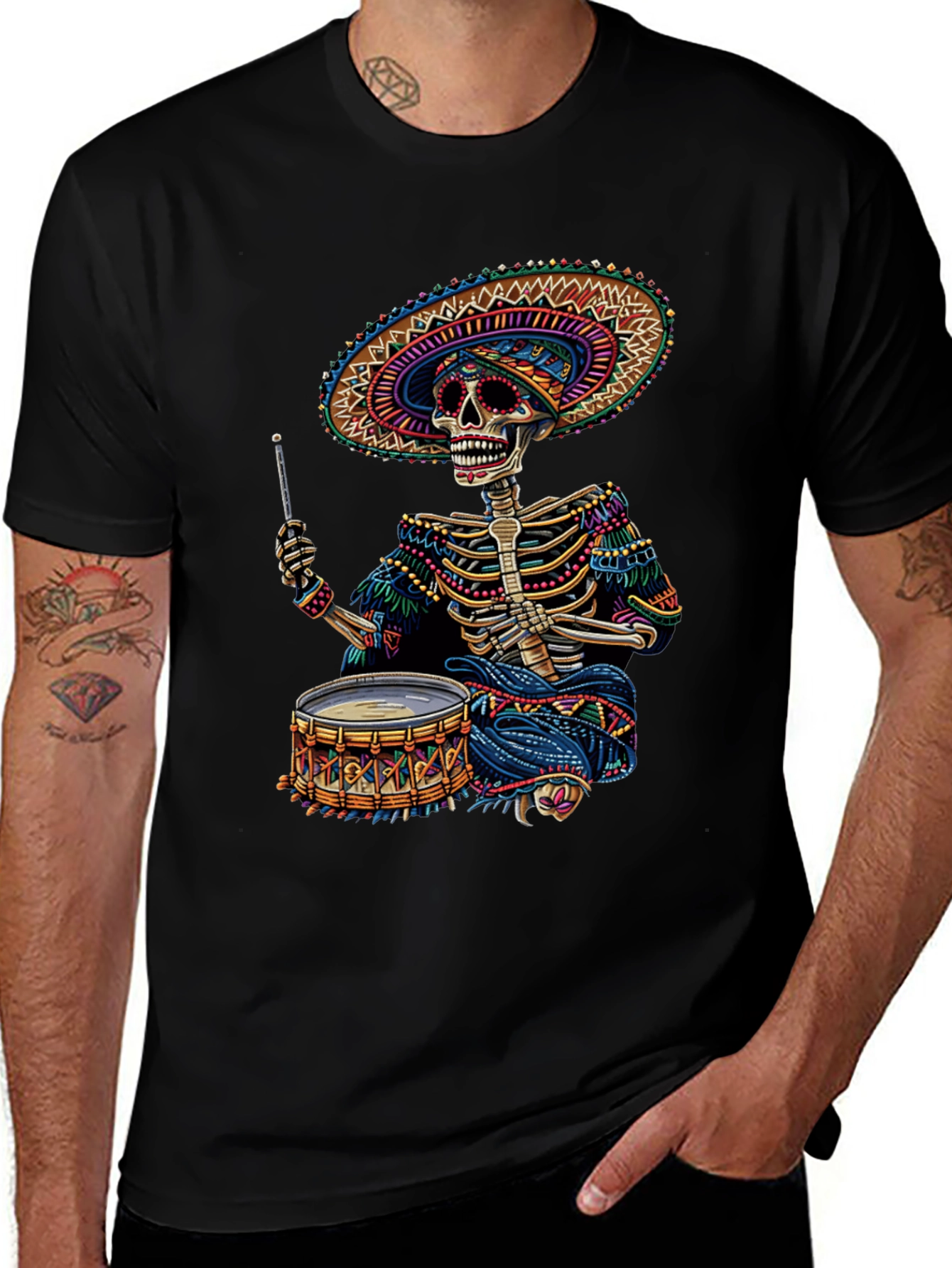 Skeleton Drummer T-Shirt - Day of the Dead