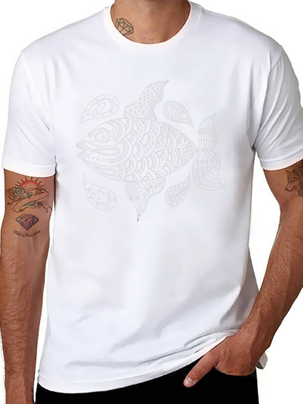 Abstract Fish Graphic Tee - Black