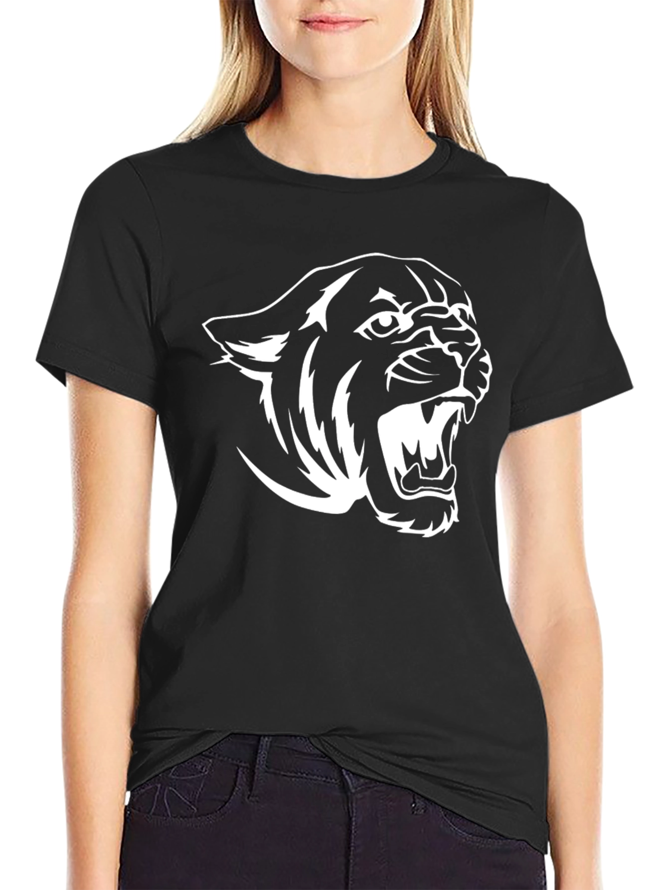 Black T-Shirt with White Panther Graphic