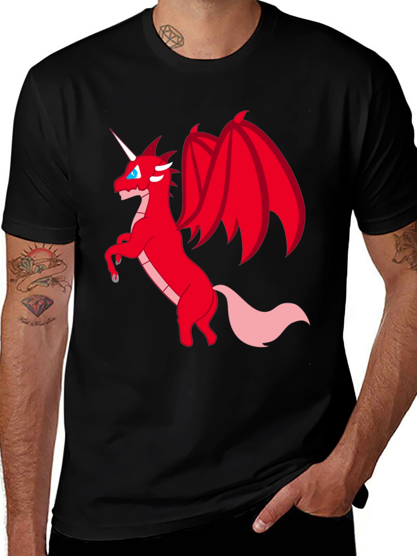 Dragon Unicorn Graphic Tee - Mens Black T-Shirt