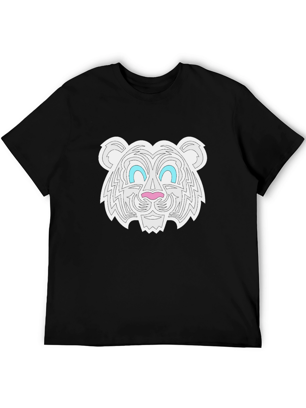 Graphic Tee - White Tiger Print Black T-Shirt