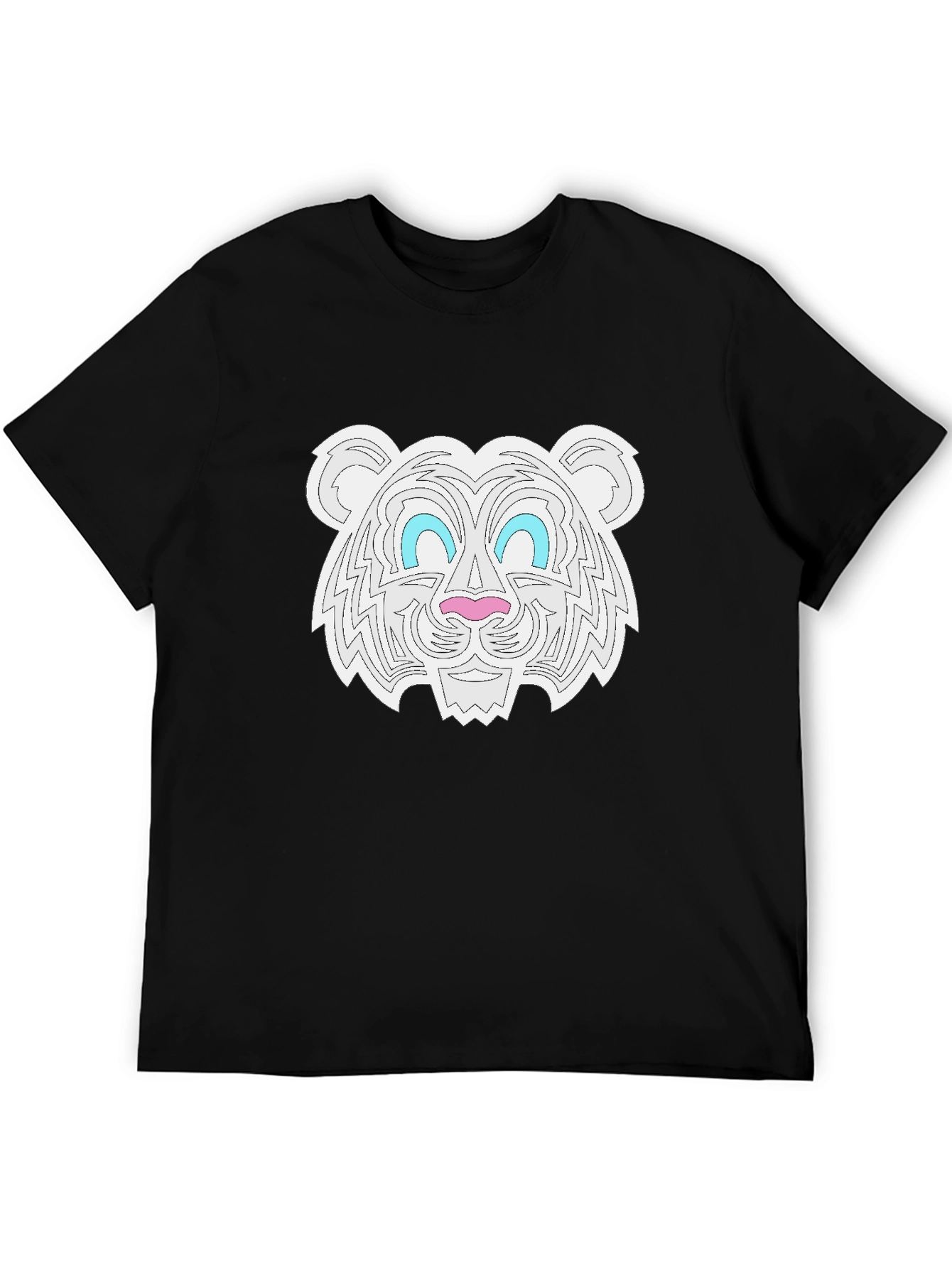 Graphic Tee - White Tiger Print Black T-Shirt