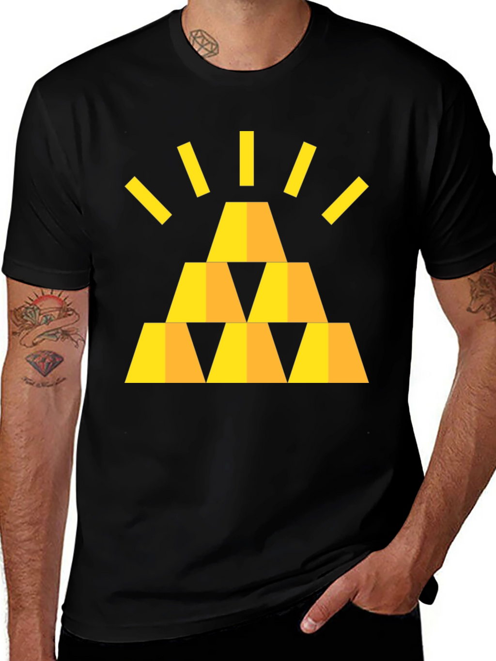 Gold Bars Graphic Black T-Shirt