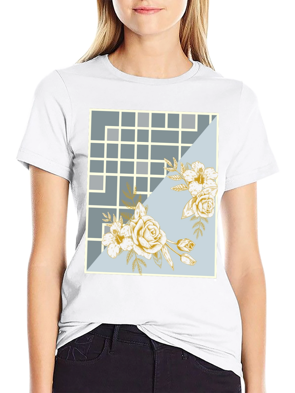 Floral Grid Design T-Shirt