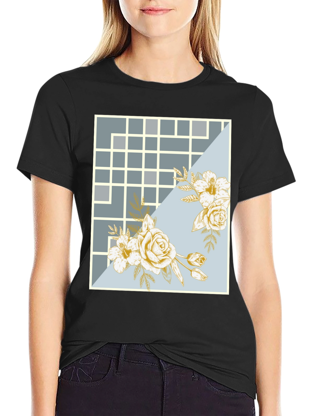Floral Grid Design T-Shirt