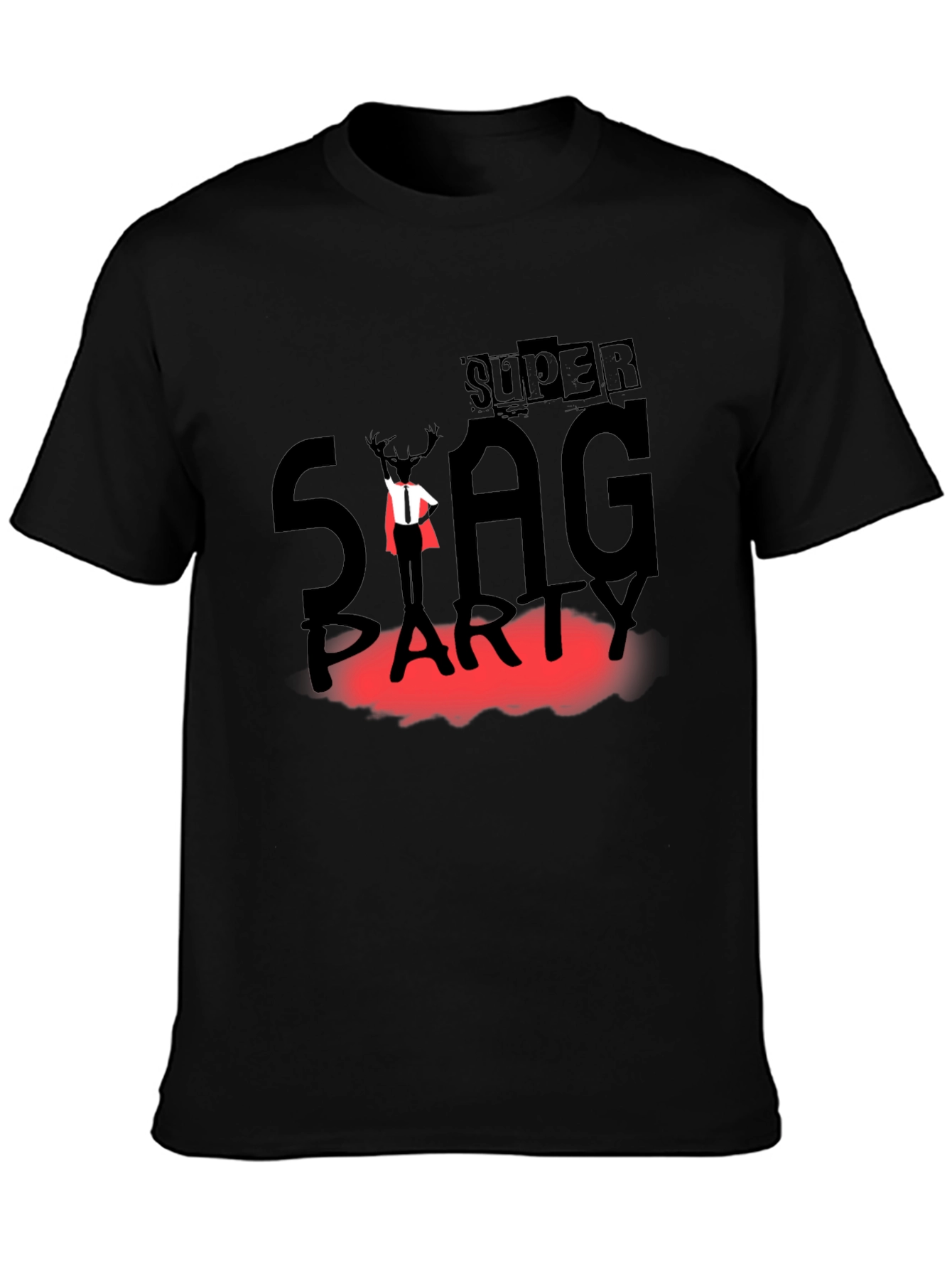 Super Stag Party Black T-Shirt - Fun & Festive Design