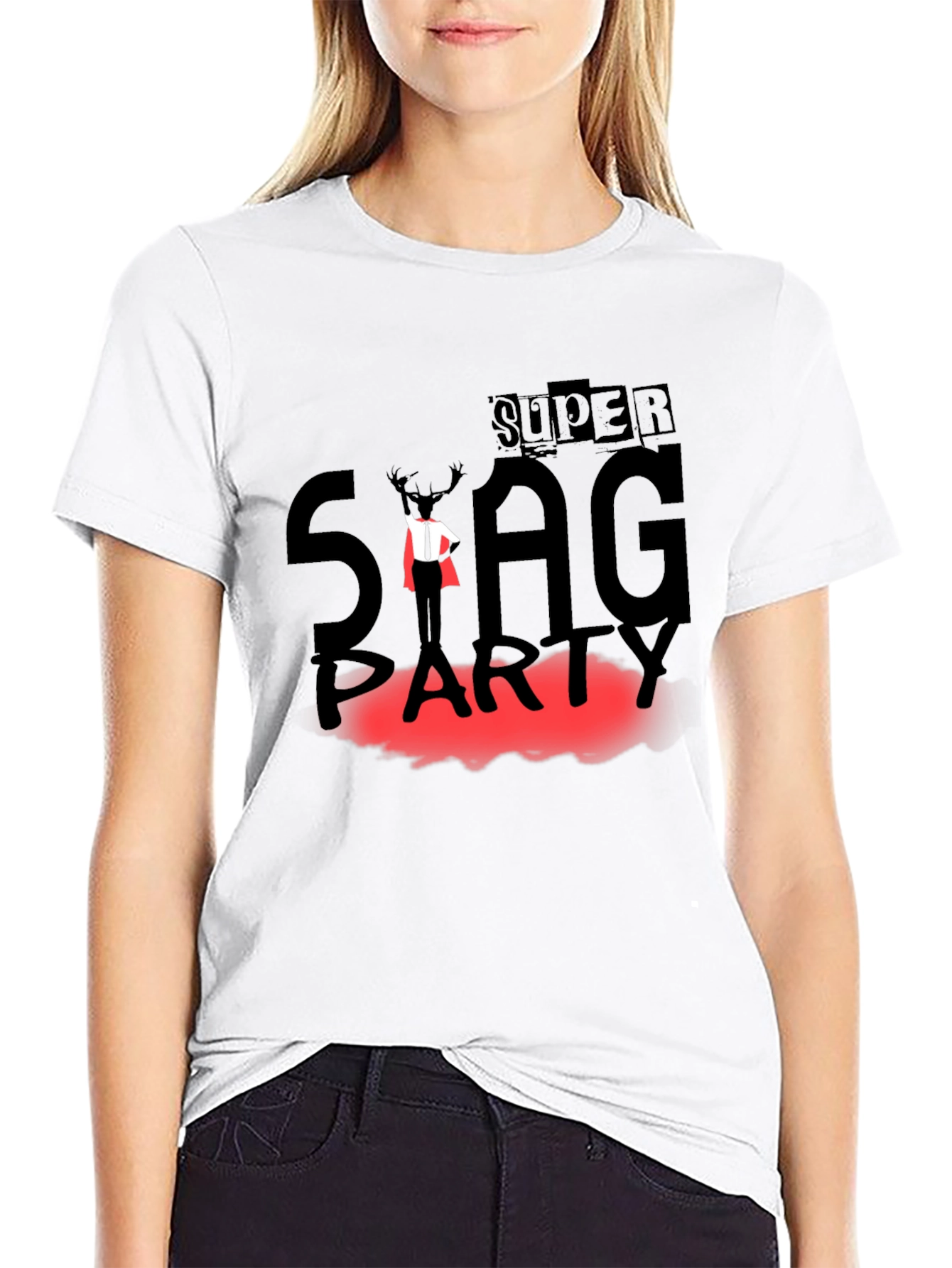 Super Stag Party Black T-Shirt - Fun & Festive Design