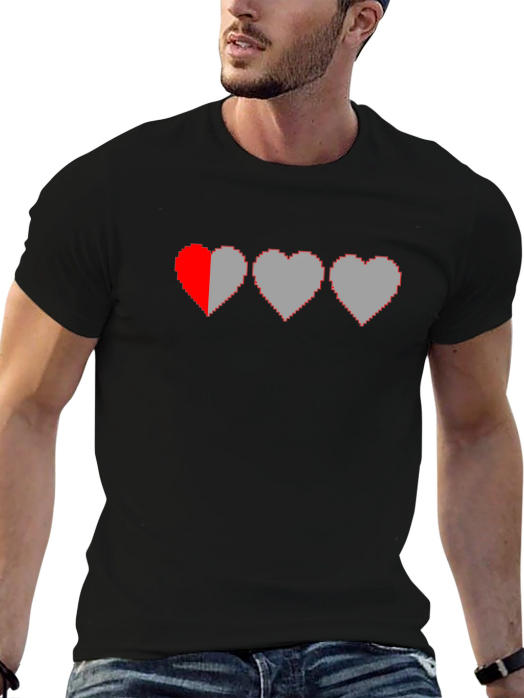 Pixel Heart Gamer T-Shirt - Black