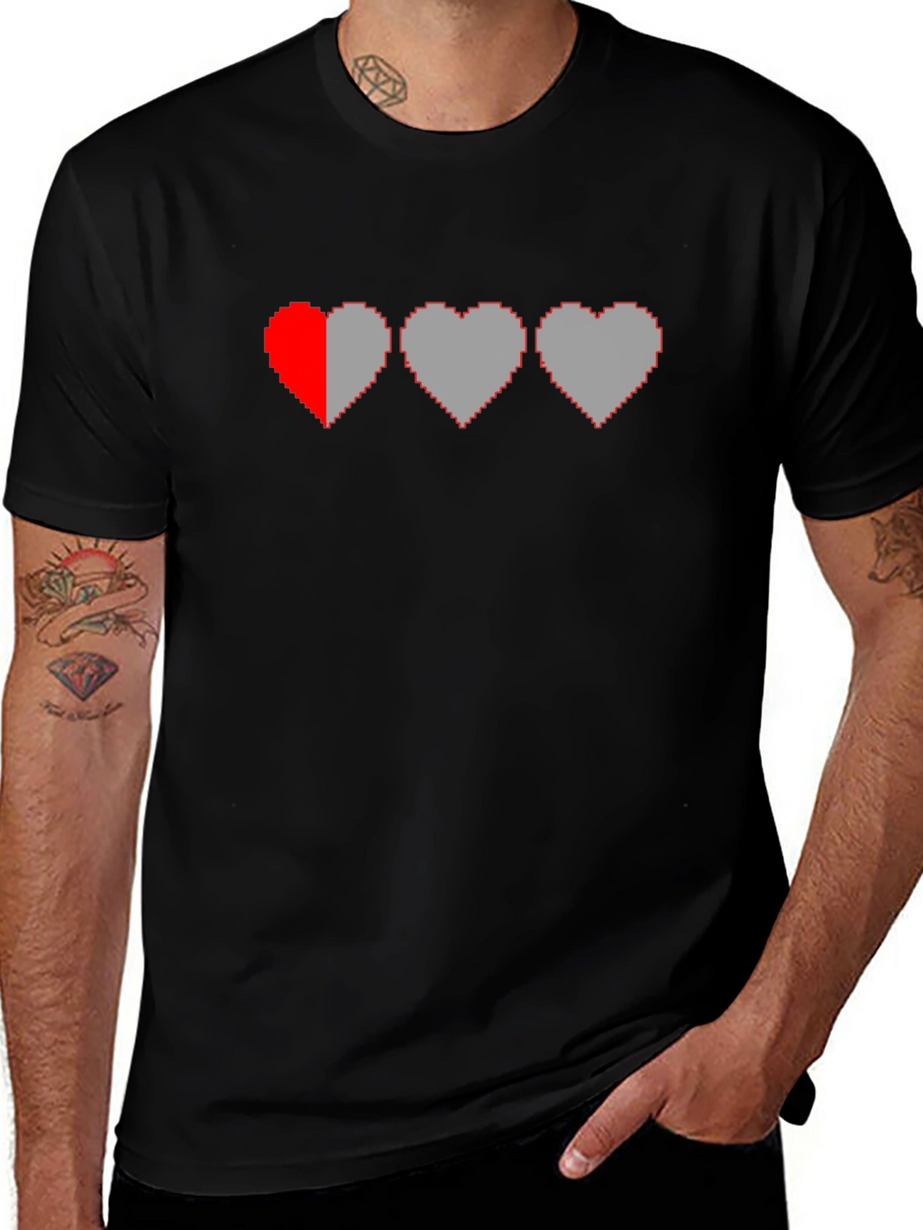Pixel Heart Gamer T-Shirt - Black