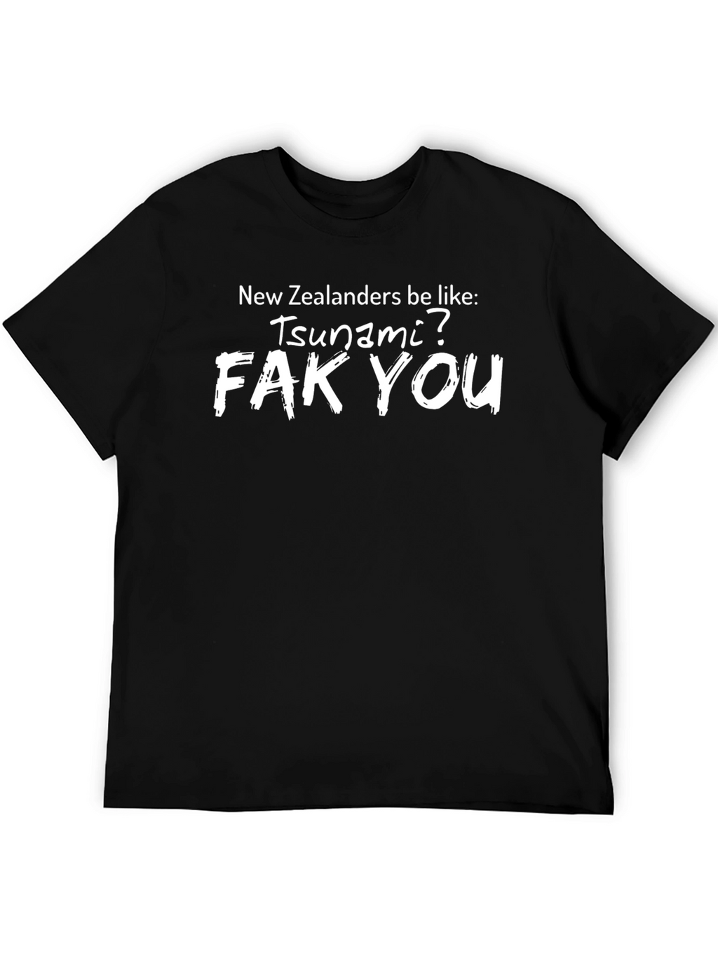 Humorous Fak You Tsunami Black Graphic T-Shirt