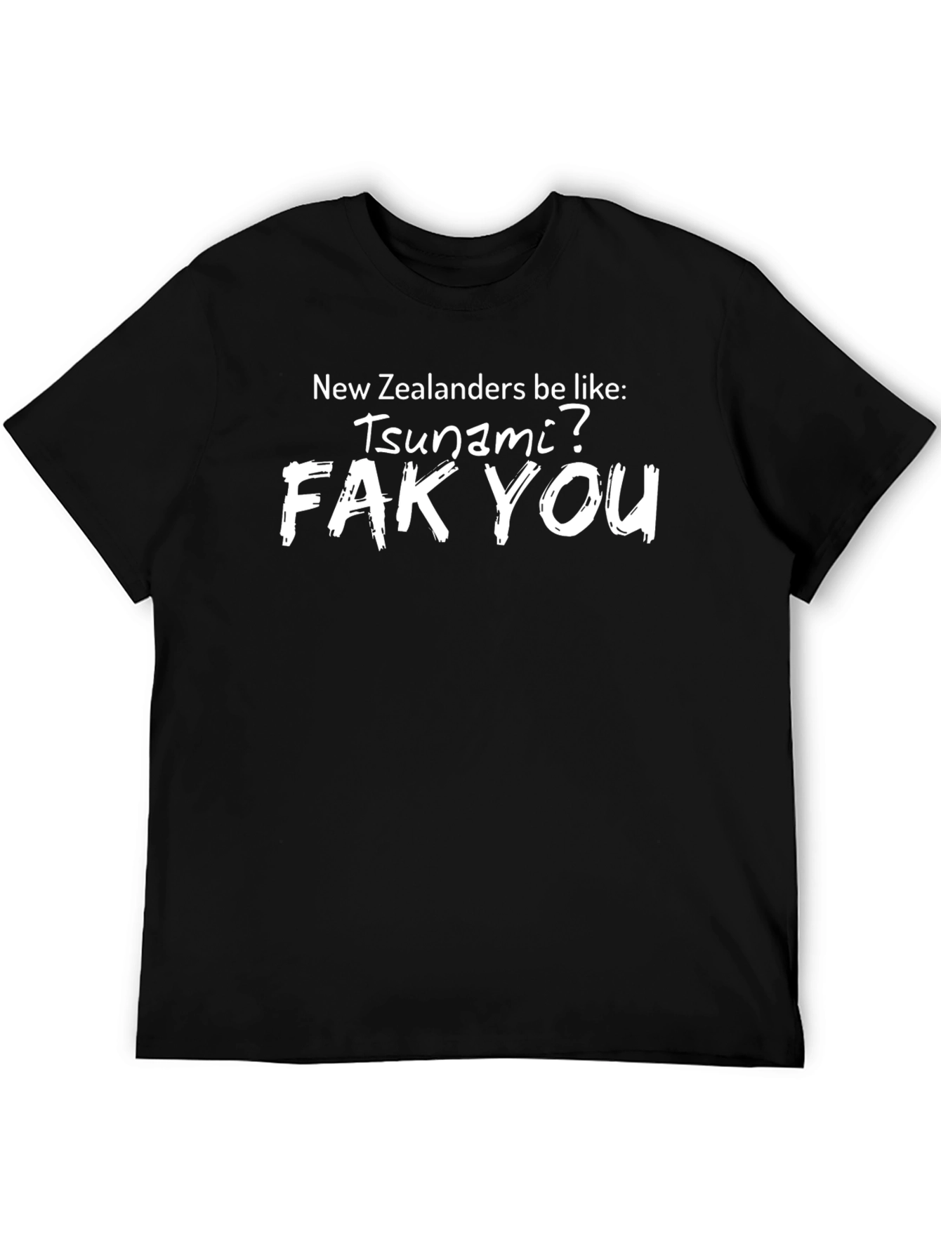 Humorous Fak You Tsunami Black Graphic T-Shirt