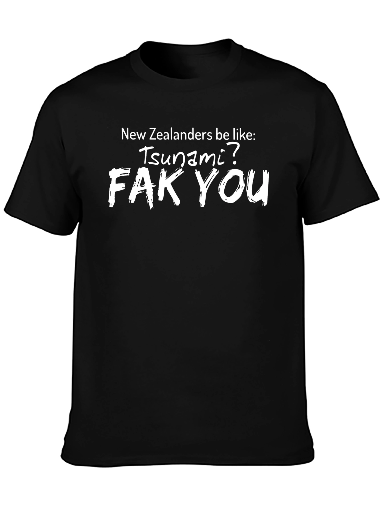 Humorous Fak You Tsunami Black Graphic T-Shirt