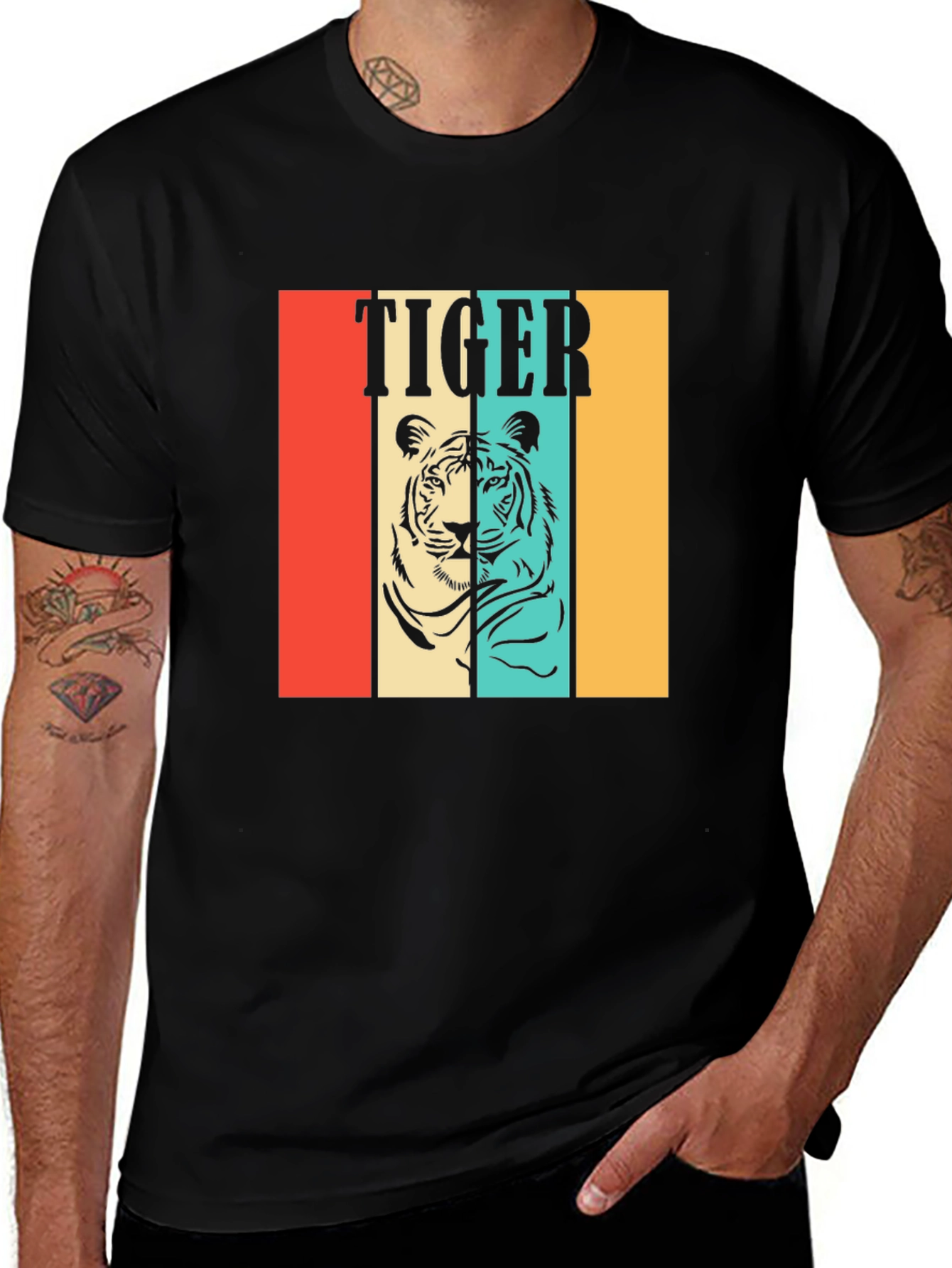Retro Tiger Graphic Tee - Vintage Style Mens T-Shirt