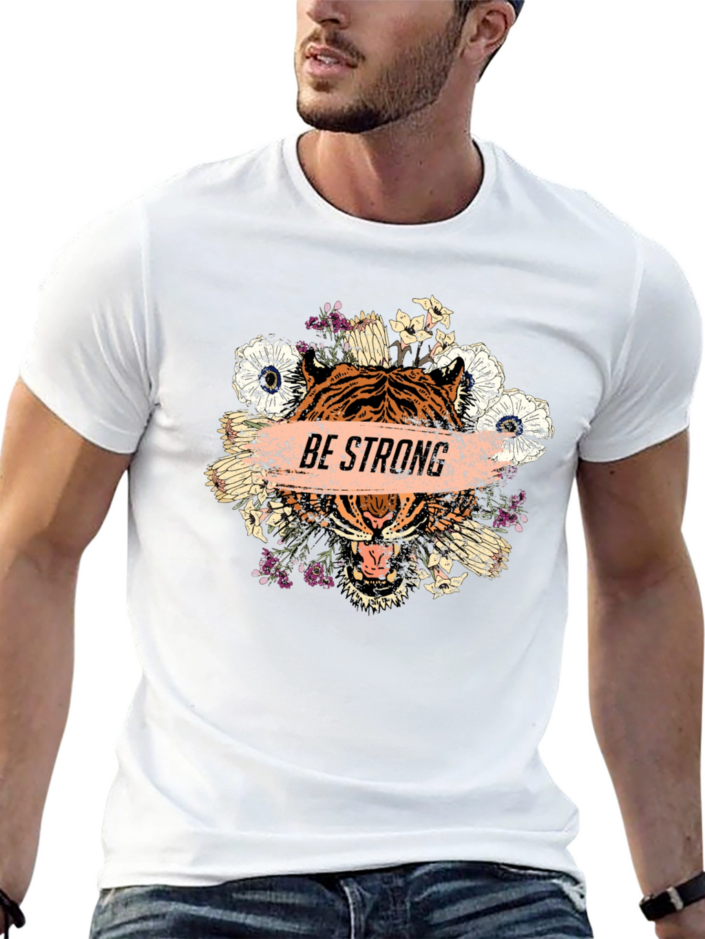 Be Strong Tiger Graphic Print Mens T-Shirt